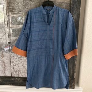 Sapphire Denim Brand Blue Denim with Brown Detail Brown Cuff Lawn Shirt
